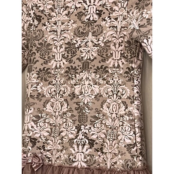 Kate Mack Girls Dress Size 8 Pink Brown Damask Print Tulle Skirt Long Sleeve EUC - Picture 3 of 3